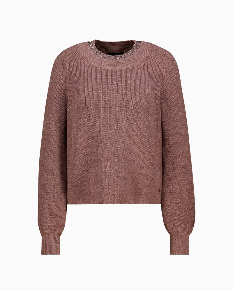 Monari Jumper with Embellished Collar in light brown embellishment detail