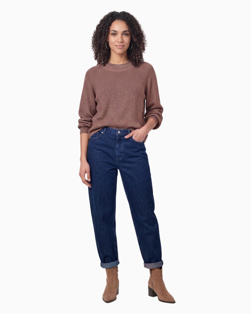 Monari Jumper with Embellished Collar in light brown styled view