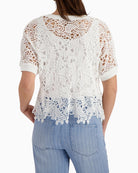 Monari Jumper with Lace Pattern in cream back view