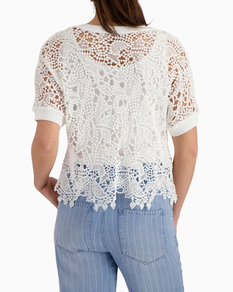 Monari Jumper with Lace Pattern in cream back view