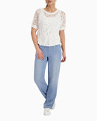 Monari Jumper with Lace Pattern in cream full view