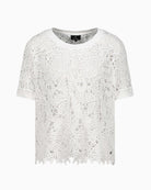 Monari Jumper with Lace Pattern in cream neckline detail