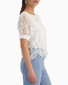 Monari Jumper with Lace Pattern in cream side view