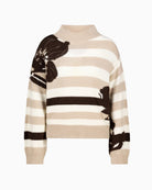 Monari Knitted Jumper with a Soft Texture in cream stand-up collar detail