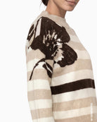 Monari Knitted Jumper with a Soft Texture in cream striped floral detail