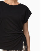 Monari Knot Detail T-Shirt in black showing front knot and slit detail