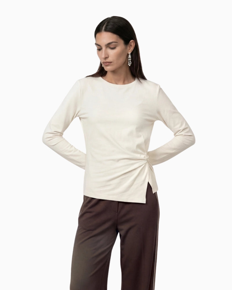Monari Knot Detail Top in cream front view
