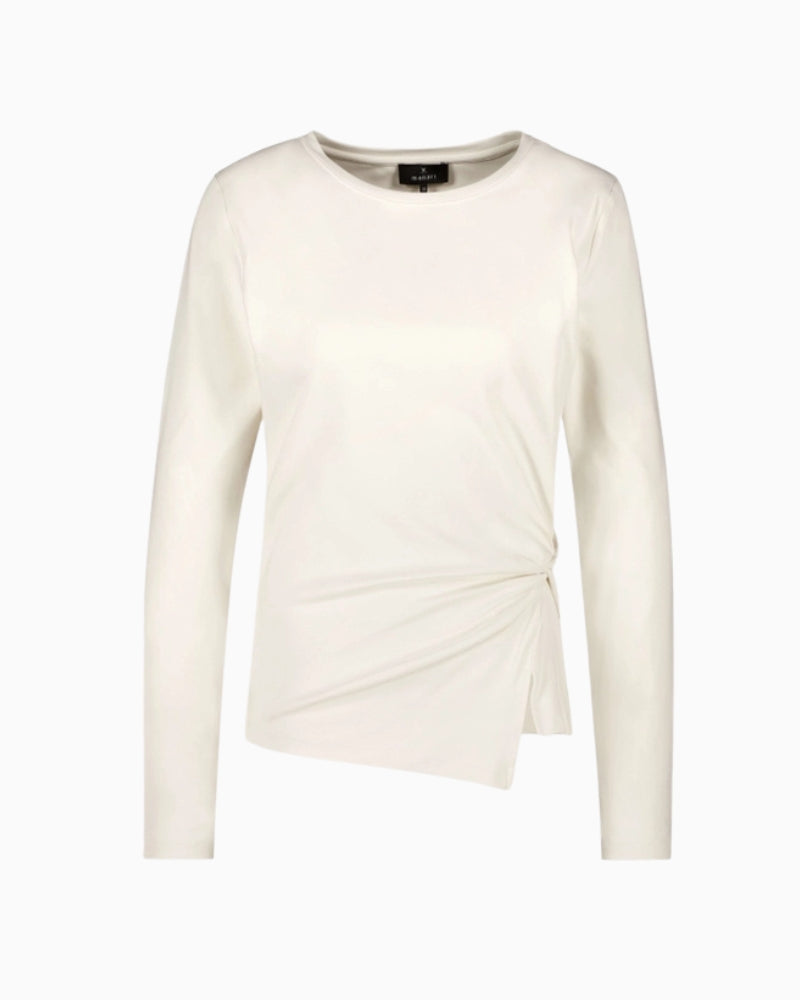 Monari Knot Detail Top in cream hem slit detail
