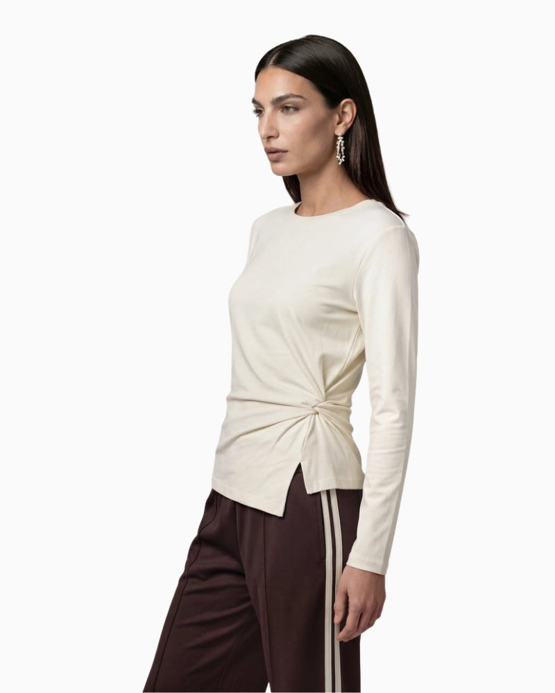 Monari Knot Detail Top in cream side view