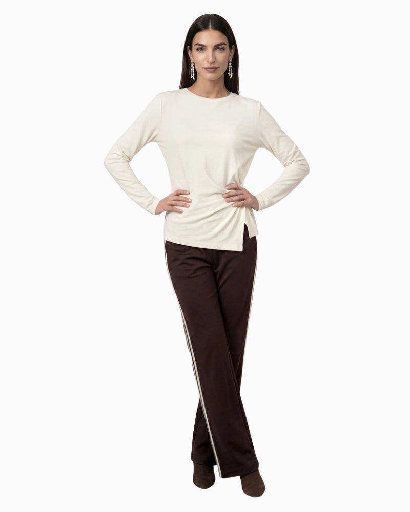 Monari Knot Detail Top in cream styled view