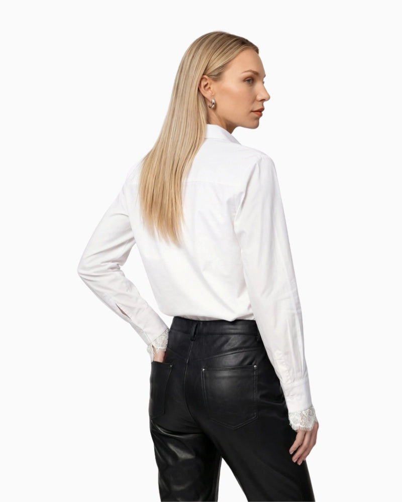 Monari Lace Detail Blouse in white back view