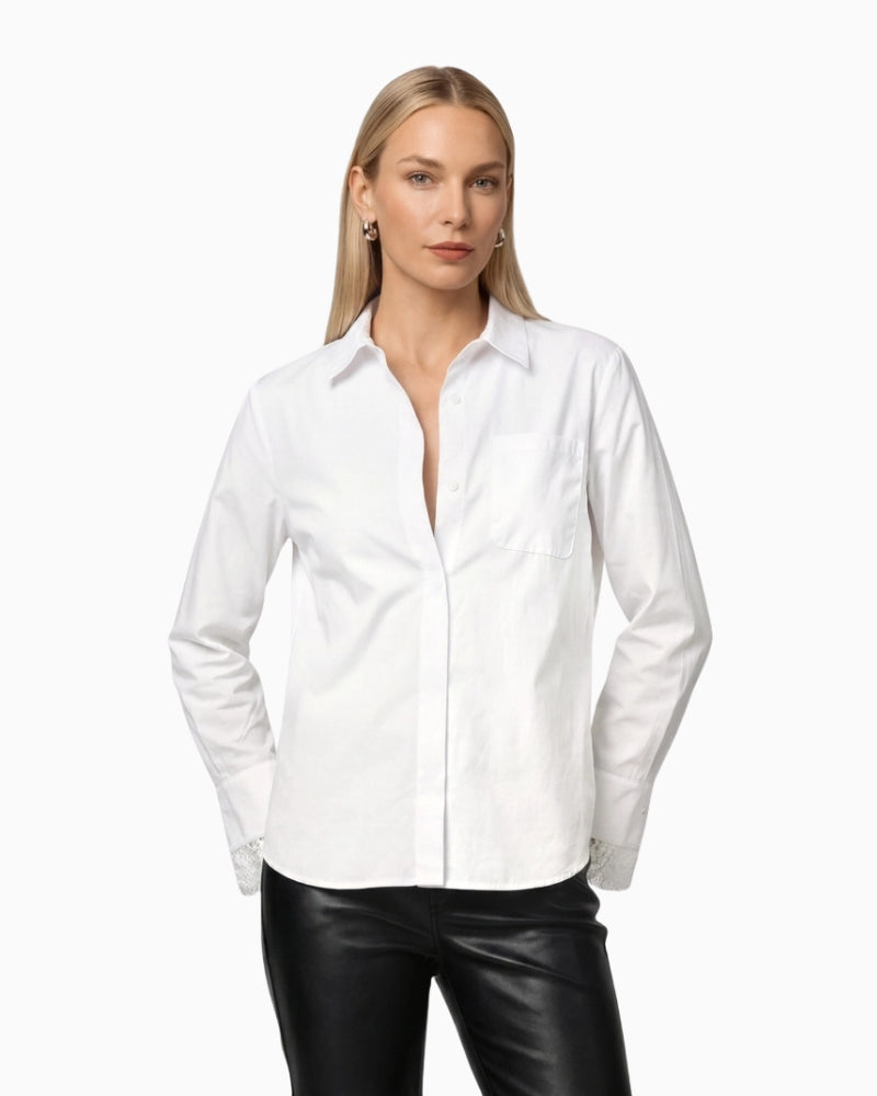 Monari Lace Detail Blouse in white collar and concealed button detail