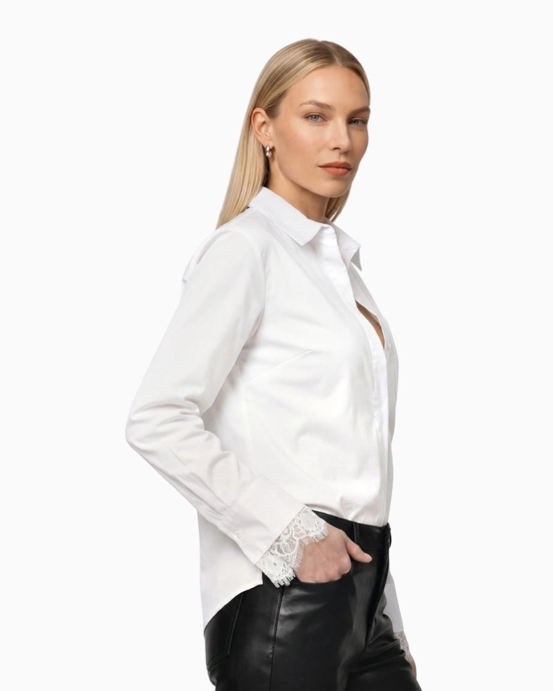 Monari Lace Detail Blouse in white side view