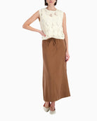 Monari Lace Detail Top in light beige front view