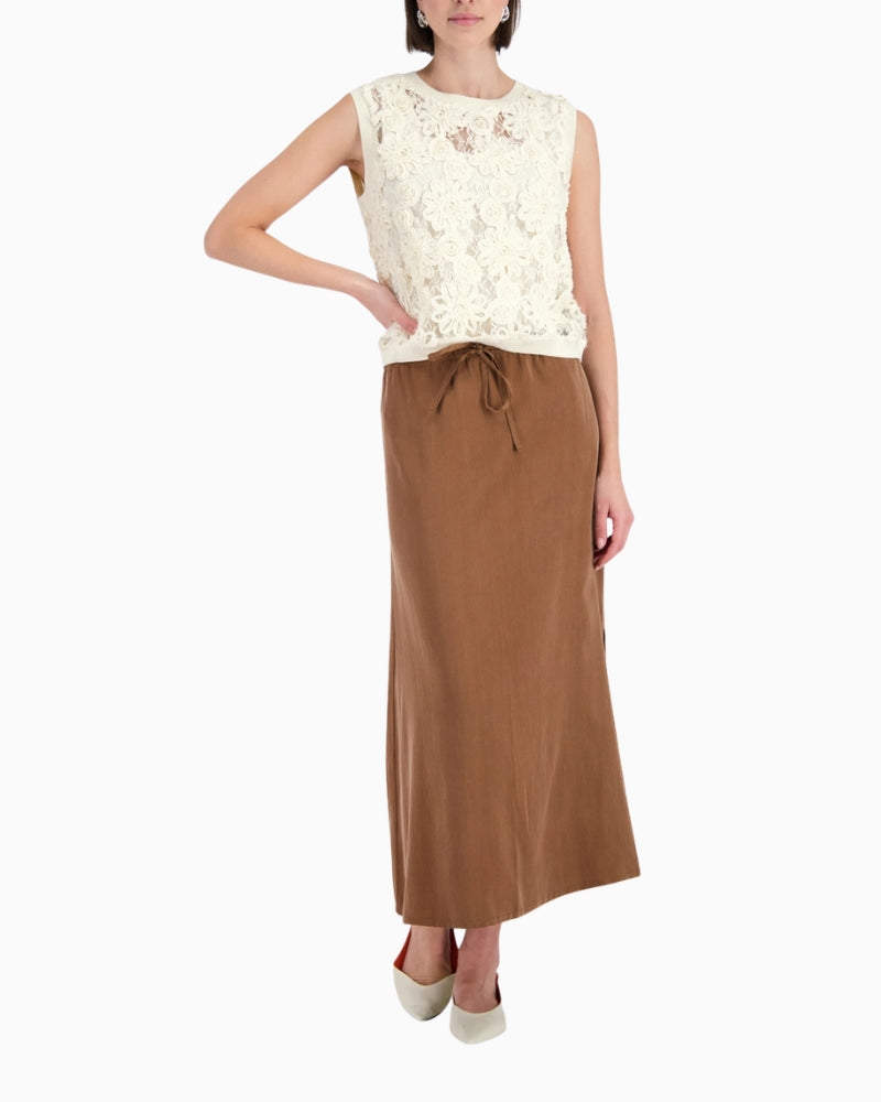 Monari Lace Detail Top in light beige front view