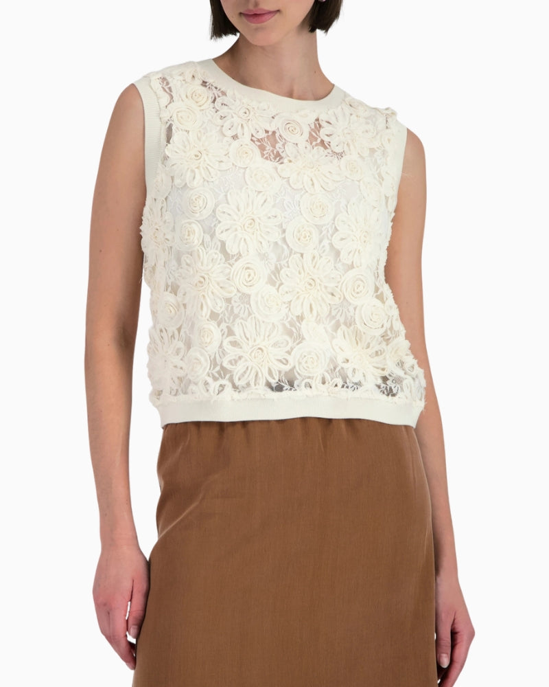 Monari Lace Detail Top in light beige front view
