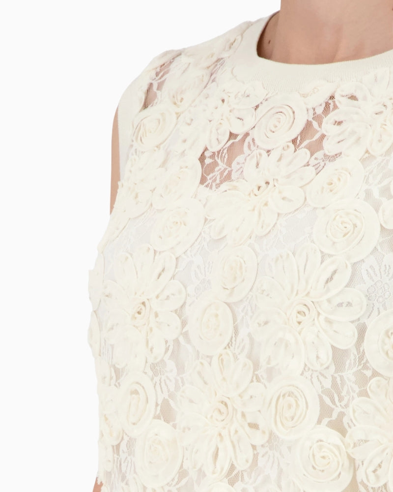 Monari Lace Detail Top in light beige lace detail