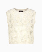 Monari Lace Detail Top in light beige neckline detail