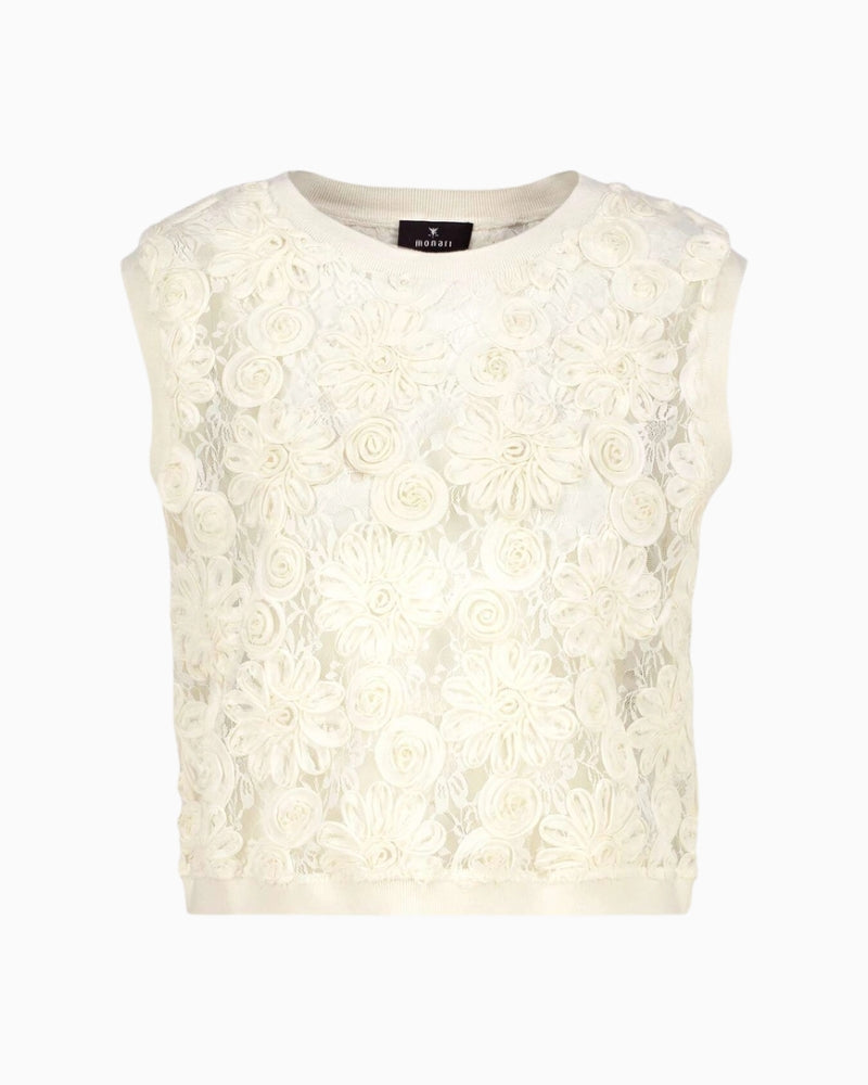 Monari Lace Detail Top in light beige neckline detail