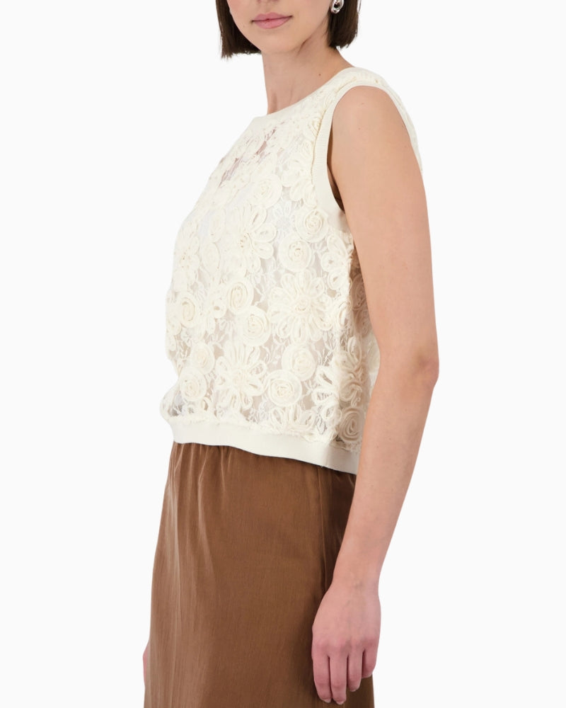 Monari Lace Detail Top in light beige side view
