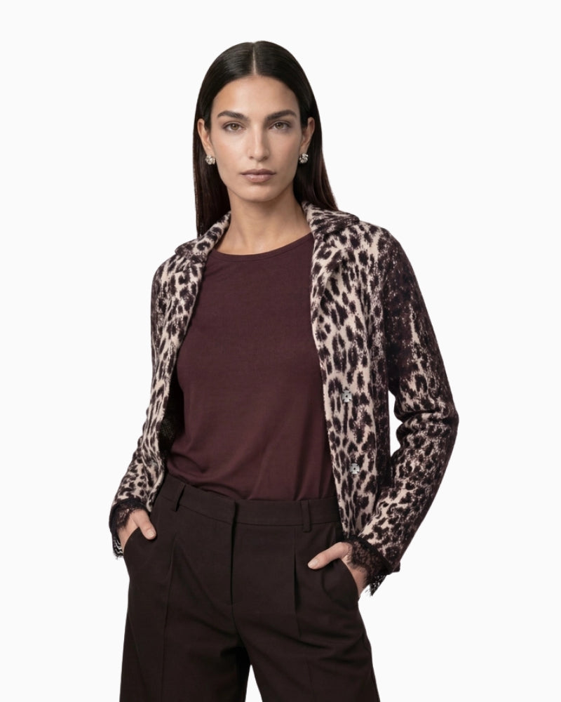 Monari Leopard Cardigan in leopard front view