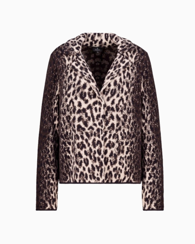 Monari Leopard Cardigan in leopard fuzzy texture detail