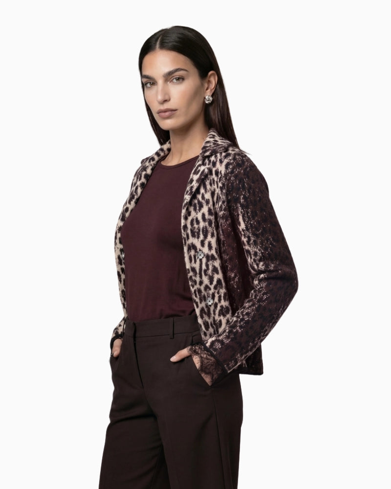 Monari Leopard Cardigan in leopard side view