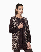 Monari Leopard Jacquard Cardigan in brown front view