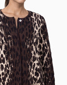 Monari Leopard Jacquard Cardigan in brown leopard pattern detail