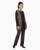 Monari Leopard Jacquard Cardigan in brown styled view