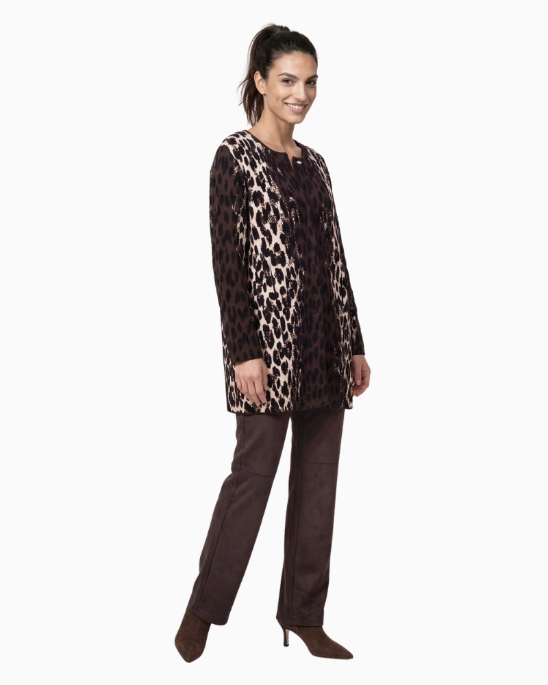 Monari Leopard Jacquard Cardigan in brown styled view