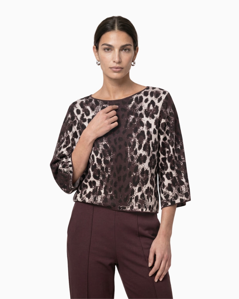 Monari Leopard Jacquard Jumper in leopard front view