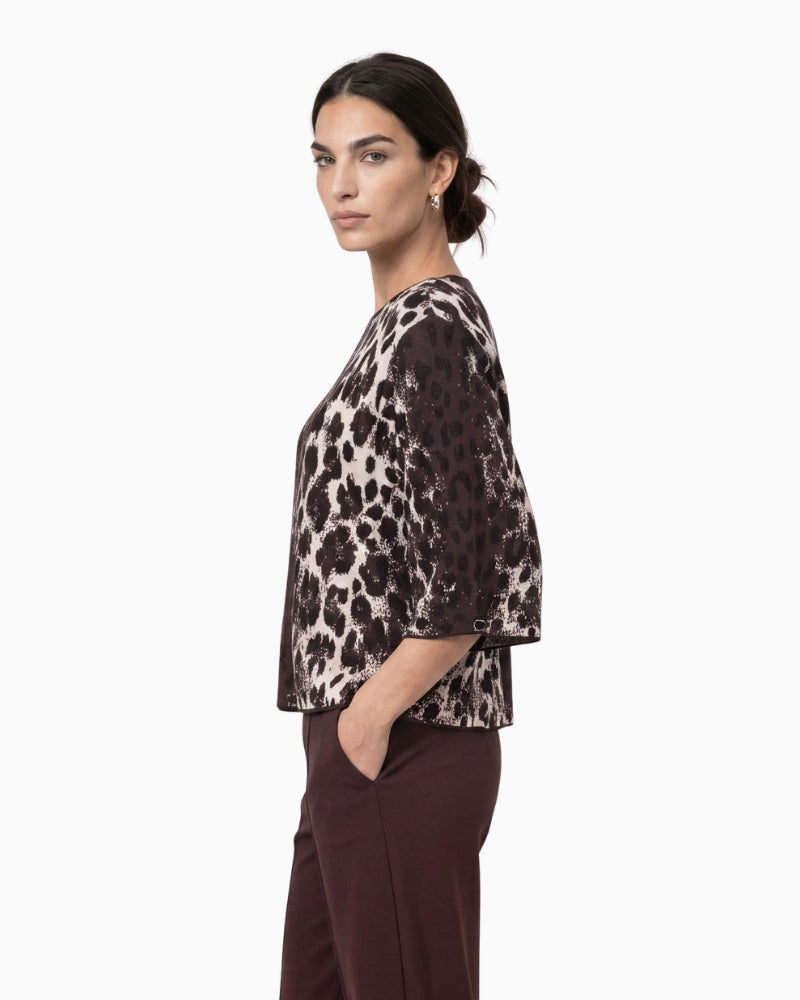 Monari Leopard Jacquard Jumper in leopard side view