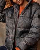 Monari Leopard Print Quilted Jacket close-up of leopard pattern
