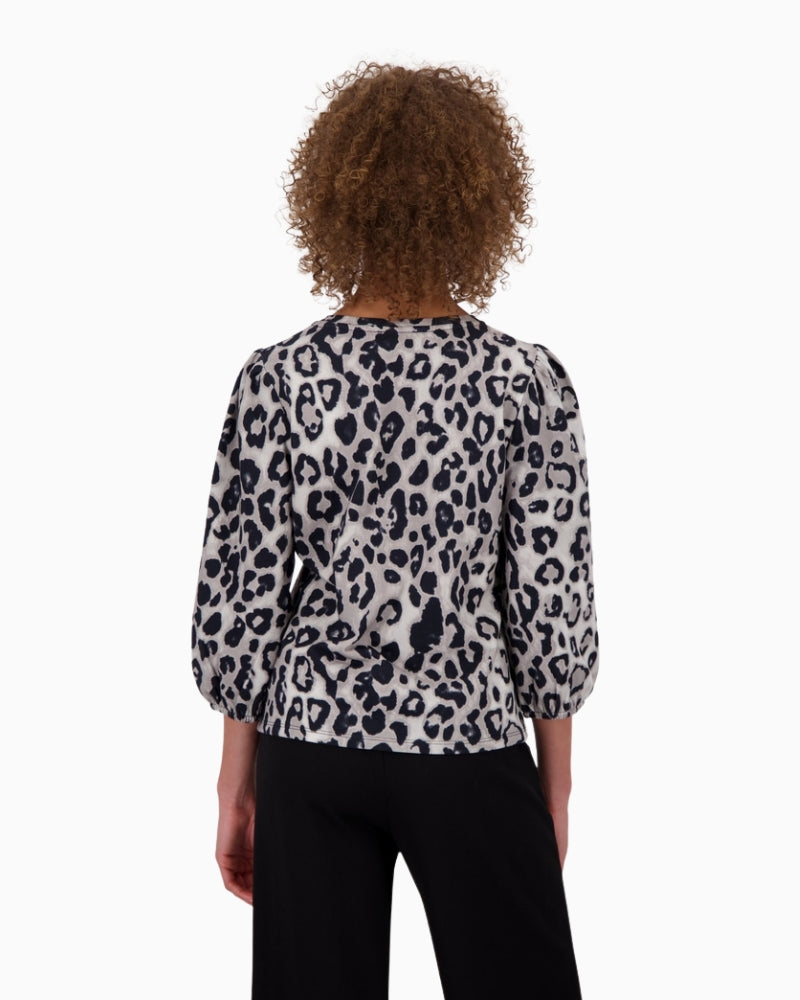 Back view of leopard print top with regular fit
