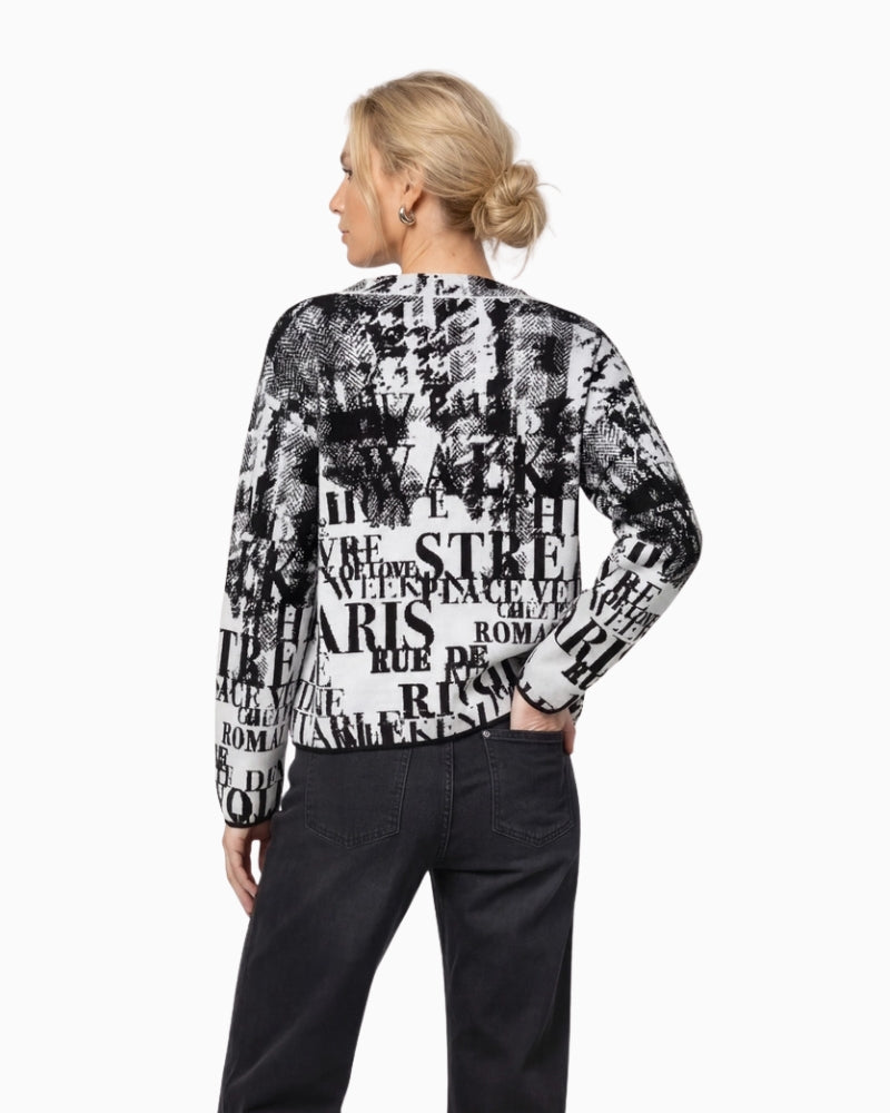 Monari Letter Jacquard Jumper in black and white back view