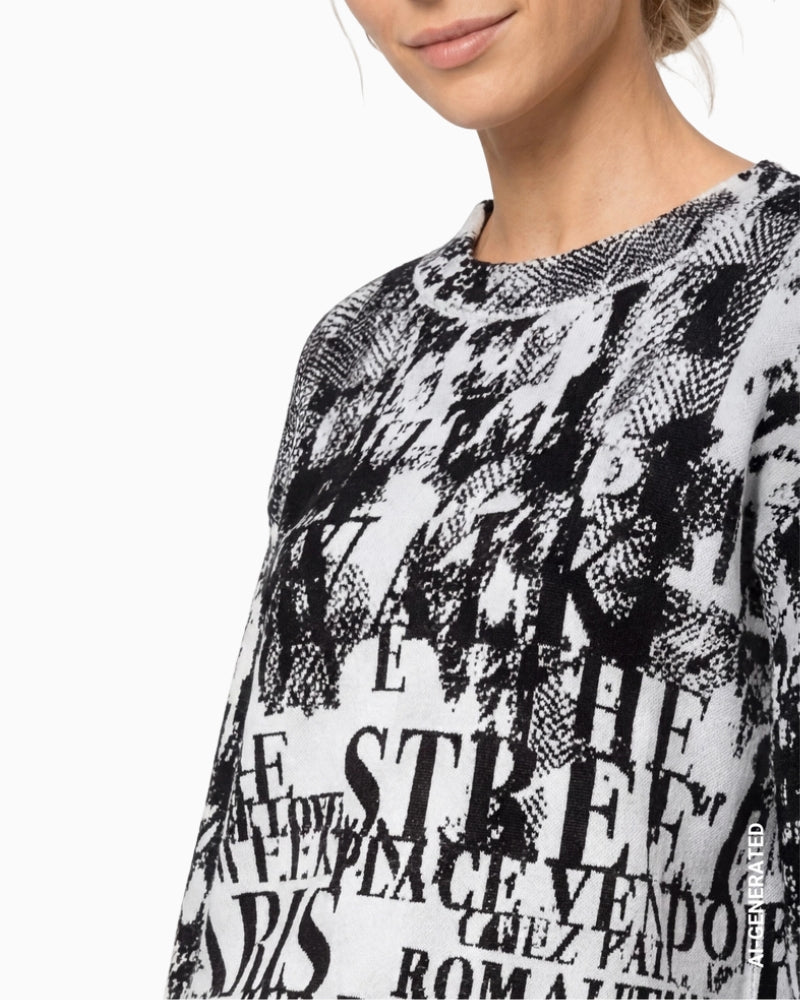 Monari Letter Jacquard Jumper in black and white letter jacquard detail