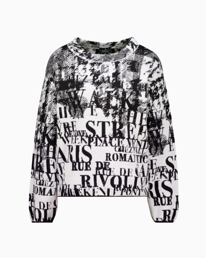 Monari Letter Jacquard Jumper in black and white sleeve and cuff detail