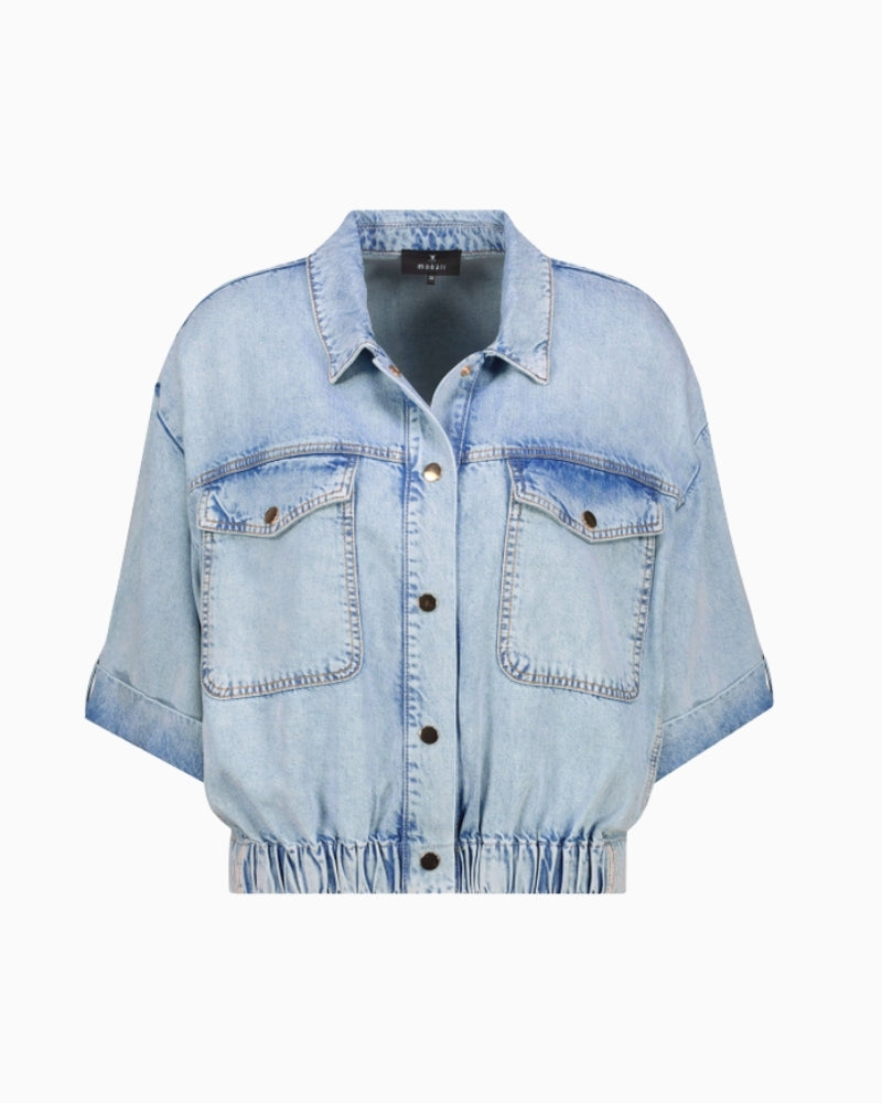 Monari Lightweight Denim Jacket in Light Blue Denim flat front view