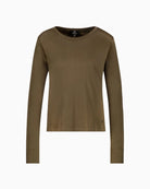 Monari Long Sleeve Shirt in olive with rhinestone sleeve hem detail