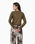 Monari Long Sleeve Shirt with Rhinestone Details in Olive back view