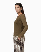Monari Long Sleeve Shirt with Rhinestone Details in Olive side view