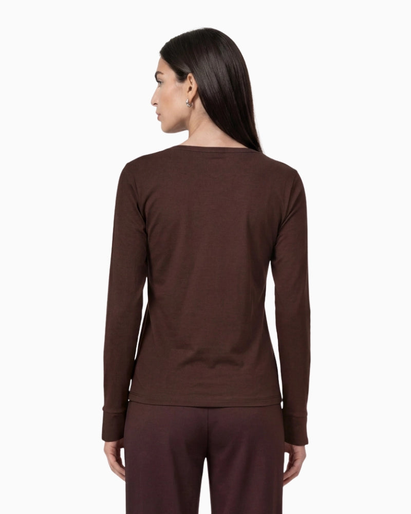Monari Long Sleeve Shirt with Rhinestone Details in dark brown back view
