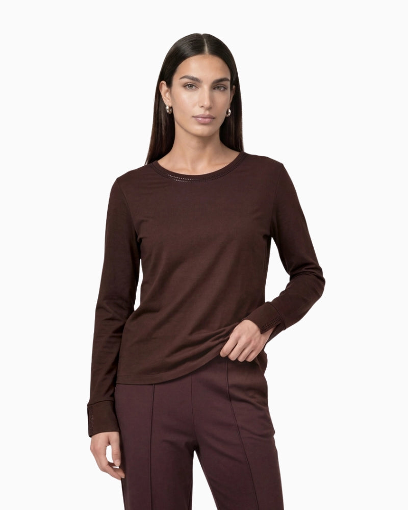 Monari Long Sleeve Shirt with Rhinestone Details in dark brown front view