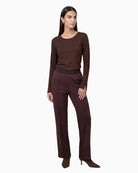 Monari Long Sleeve Shirt with Rhinestone Details in dark brown sleeve slit detail