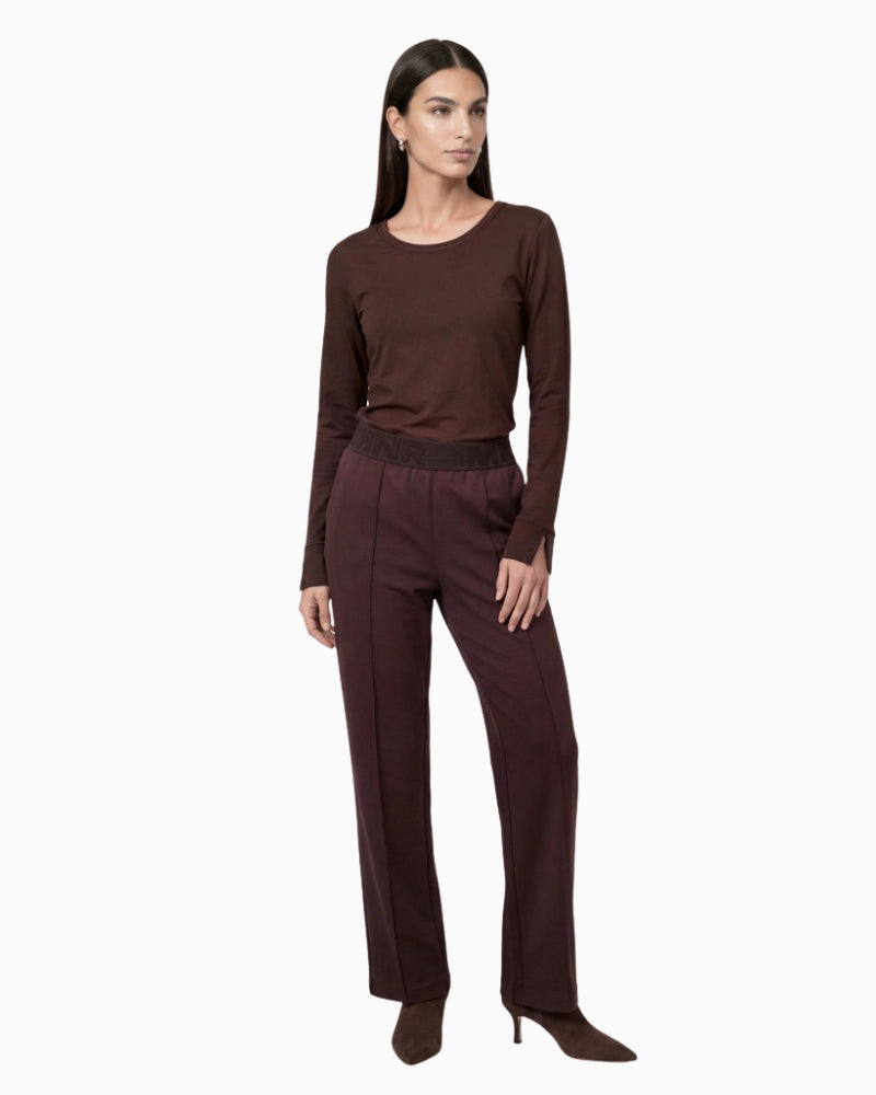 Monari Long Sleeve Shirt with Rhinestone Details in dark brown sleeve slit detail