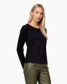 Monari Long Sleeve Top with Rhinestone Details in black front view