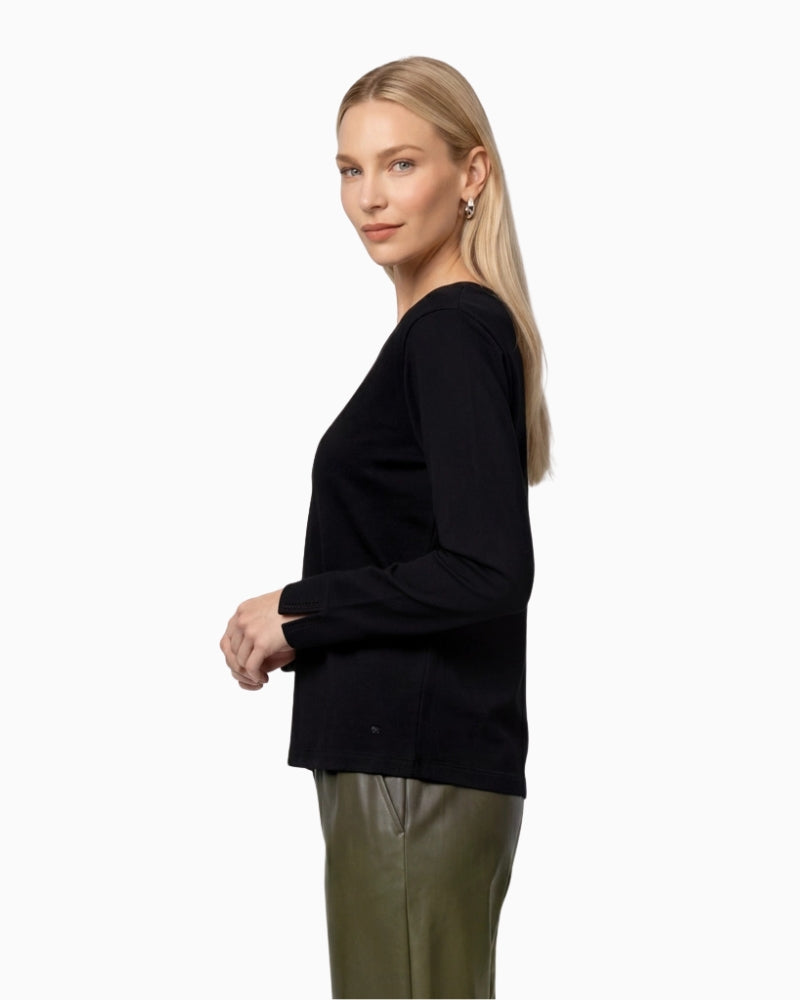 Monari Long Sleeve Top with Rhinestone Details in black side view