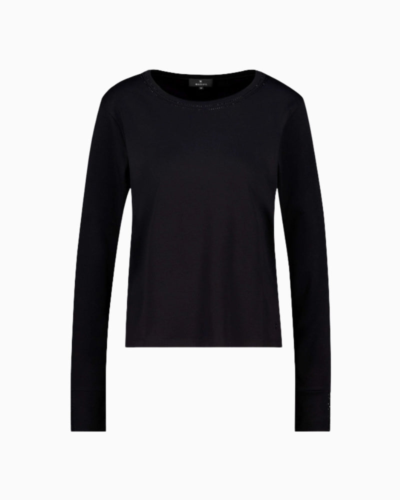 Monari Long Sleeve Top with Rhinestone Details in black sleeve hem detail