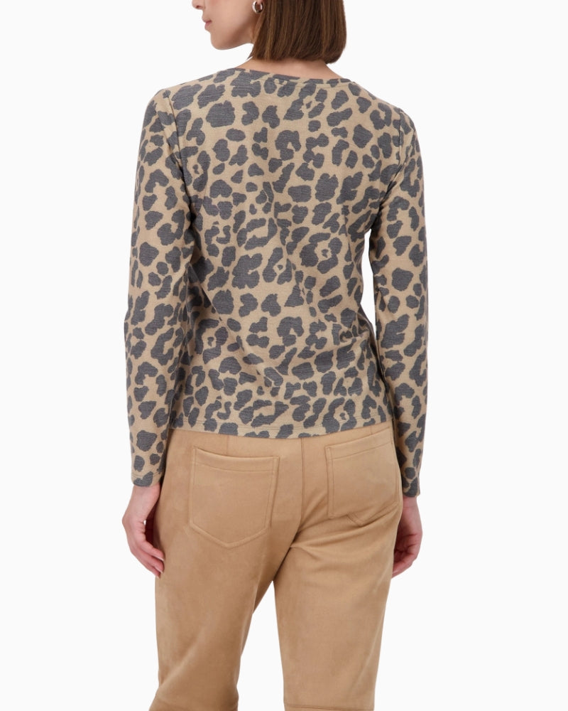 Back view of Monari leopard top showing smooth viscose fabric